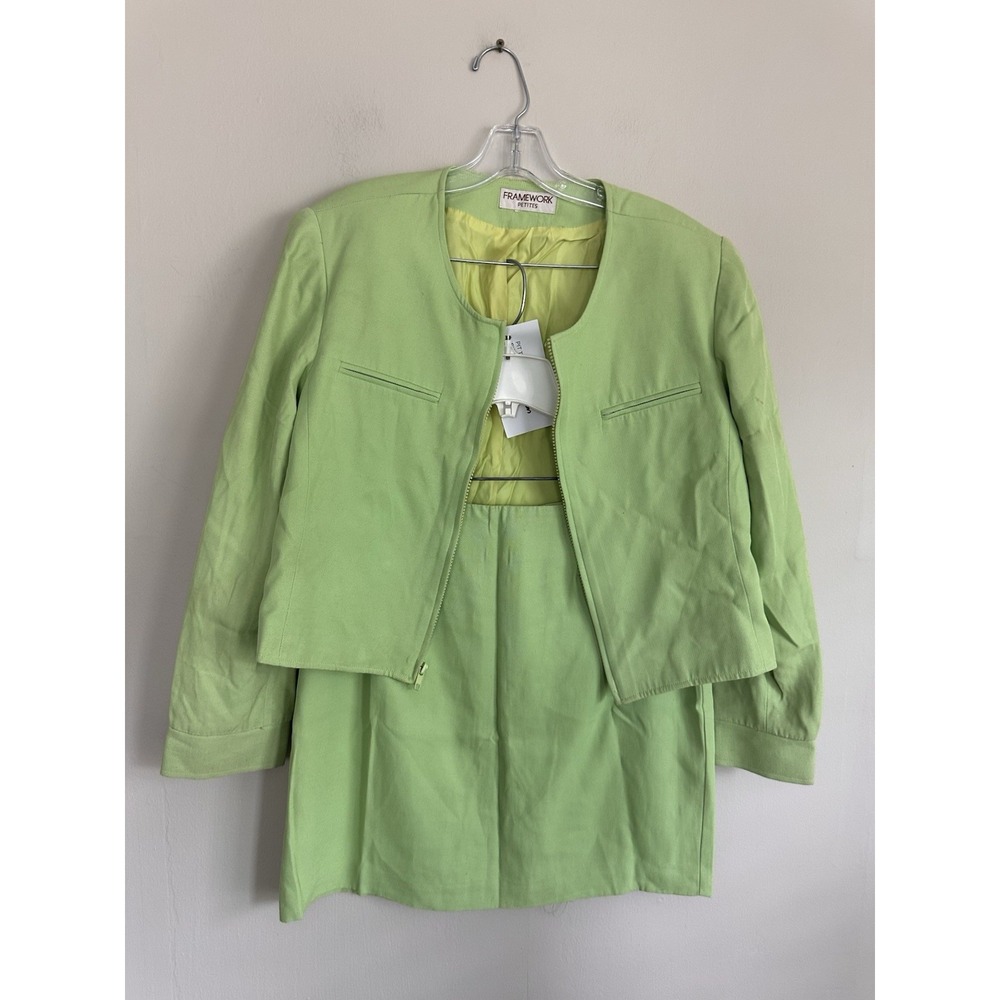 VTG 90s Lime Green Cropped Skirt Suit Matching Set Size 10 Clueless [DRY CLEAN]
